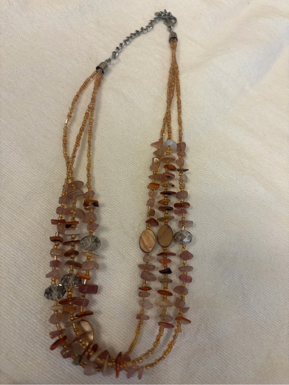 Agate & Crystal Multistrand Pink and Gold Beaded Necklace